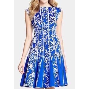 TADASHI SHOJI Royal Blue Embroidered Neoprene Scuba Fit Flare Dress